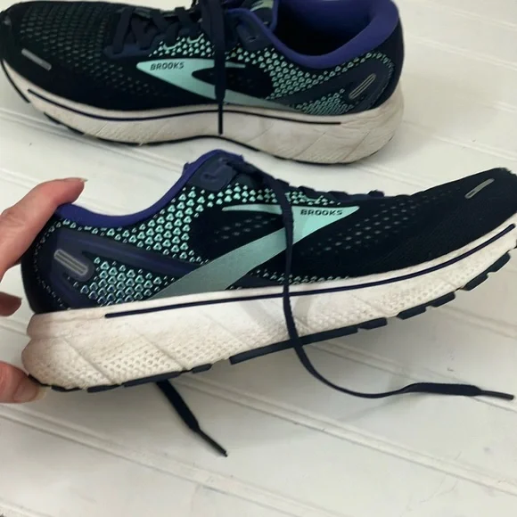 Brooks Ghost 14 Athletic Shoes Navy and Green Mesh Running Footwear - Picture 8 of 11